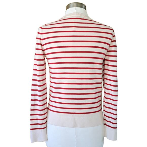 BANANA REPUBLIC Red Striped Paris Please Crewneck Sweater Size Small Fitted - Picture 3 of 8